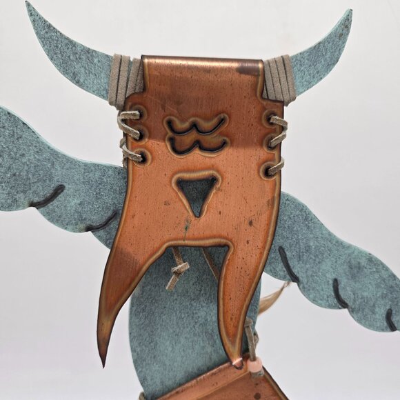 Metal Buffalo Dancer Native American Figure Decor Copper & Turquoise Finish - Picture 2 of 12